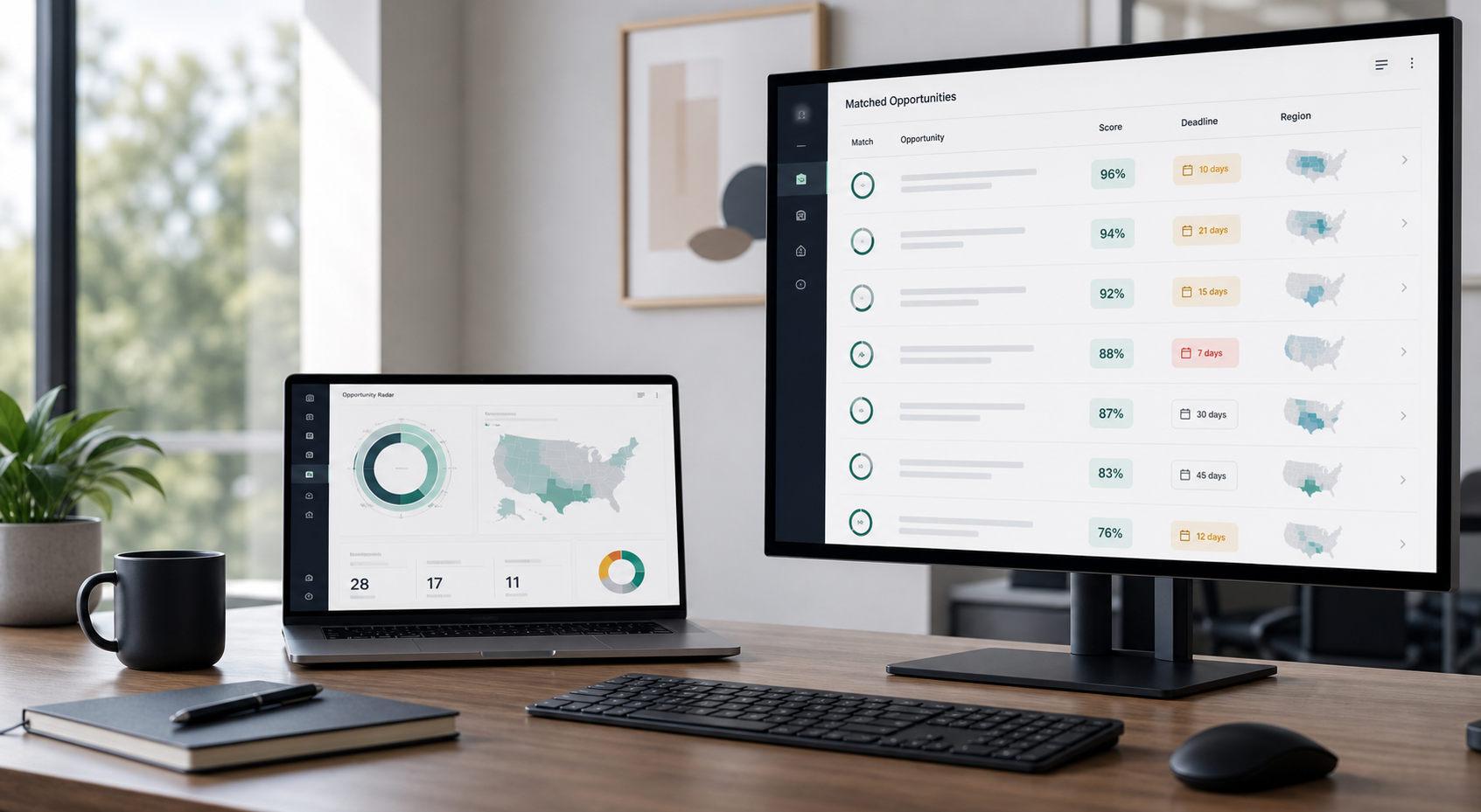 Opportunity matching dashboard on a desk